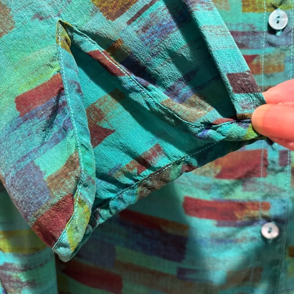 Tianello by Steve Barraza | 100% Silk | Teal Blouse Button-front Top | Sz S - Picture 6 of 10